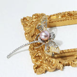 Purple Freshwater Pearl Dragonfly Brooch Scarf Buckle