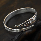 Silver Retro Feather Open Bracelet Jewelry