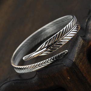 Silver Retro Feather Open Bracelet Jewelry