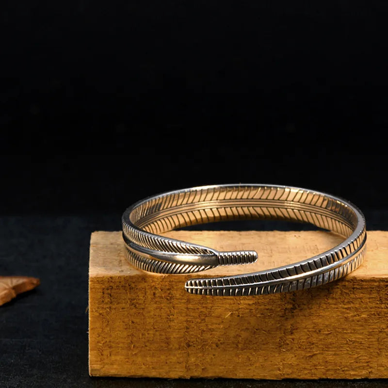 Silver Retro Feather Open Bracelet Jewelry