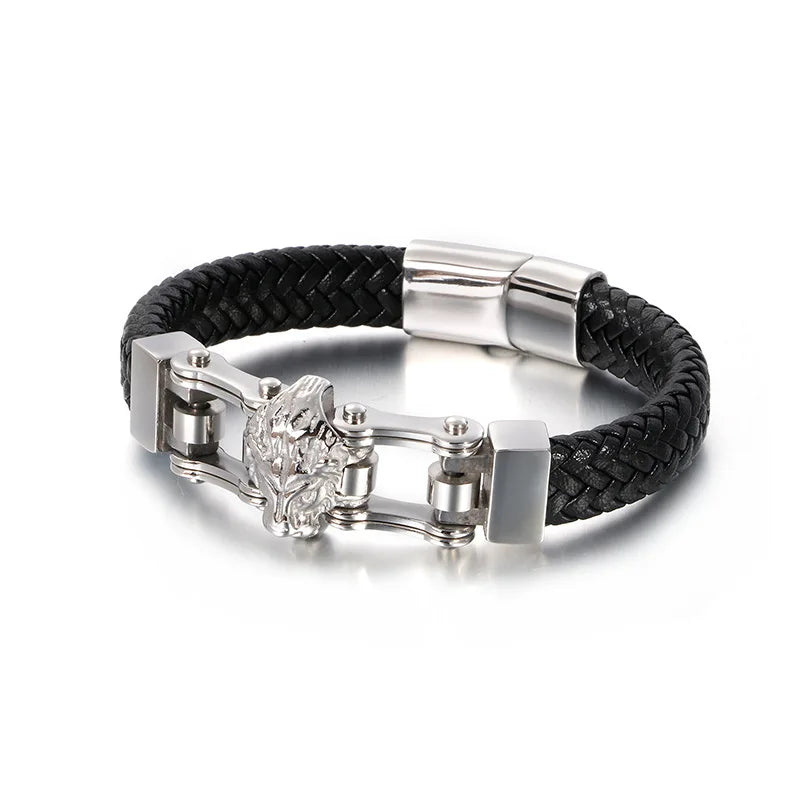 Men's Leather Bracelet Vintage Lion Head Design