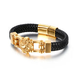 Men's Leather Bracelet Vintage Lion Head Design
