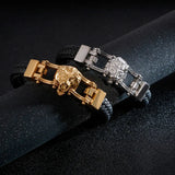 Men's Leather Bracelet Vintage Lion Head Design