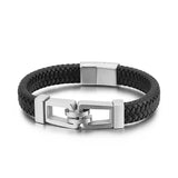 Men's Titanium Steel Leather Rope Bracelet Magnetic Buckle Jewelry