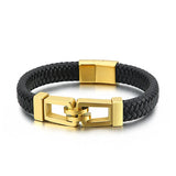 Men's Titanium Steel Leather Rope Bracelet Magnetic Buckle Jewelry