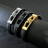 Men's Titanium Steel Leather Rope Bracelet Magnetic Buckle Jewelry