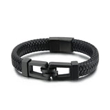 Men's Titanium Steel Leather Rope Bracelet Magnetic Buckle Jewelry