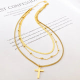Multi-layer Snakebone Chain Necklace Cross Pendant Sweater Chain