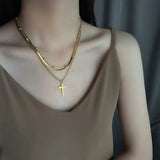 Multi-layer Snakebone Chain Necklace Cross Pendant Sweater Chain