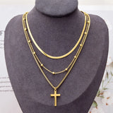 Multi-layer Snakebone Chain Necklace Cross Pendant Sweater Chain