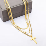Multi-layer Snakebone Chain Necklace Cross Pendant Sweater Chain