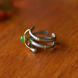 Natural Hetian Jade Green Leaves Bamboo Adjustable Ring