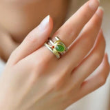 Natural Hetian Jade Green Leaves Bamboo Adjustable Ring