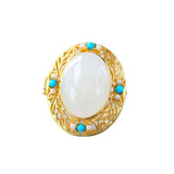 Natural Hetian Jade Turquoise Ring for Women Adjustable Open Hollow Gawu Box Jew