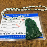 Green Jade Guan Gong Pendant with Beads Chain Sweater Necklace