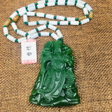 Green Jade Guan Gong Pendant with Beads Chain Sweater Necklace