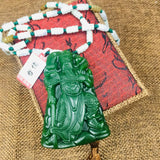 Green Jade Guan Gong Pendant with Beads Chain Sweater Necklace