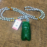 Natural Green Jade Cicada Pendant with Beads Chain Sweater Chain