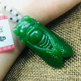 Natural Green Jade Cicada Pendant with Beads Chain Sweater Chain