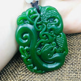 Green Jade Dragon Phoenix Pendant Chain Sweater Necklace