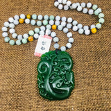 Green Jade Dragon Phoenix Pendant Chain Sweater Necklace