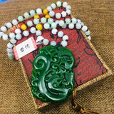 Green Jade Dragon Phoenix Pendant Chain Sweater Necklace