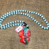 Multicolor Stone Orchid Pendant with Green Bead Chain
