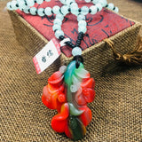 Multicolor Stone Orchid Pendant with Green Bead Chain