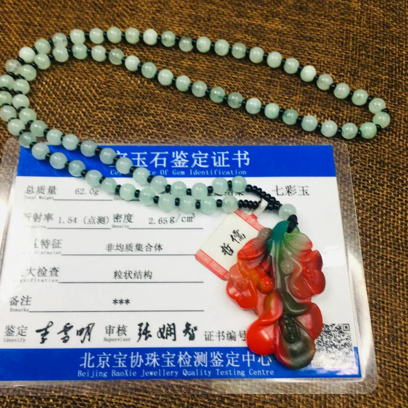 Multicolor Stone Orchid Pendant with Green Bead Chain