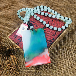 Colorful Stone Pendant with Light Green Bead Chain