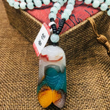 Delicate Natural Stone Cicada Pendant with Green Bead Chain