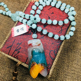 Delicate Natural Stone Cicada Pendant with Green Bead Chain