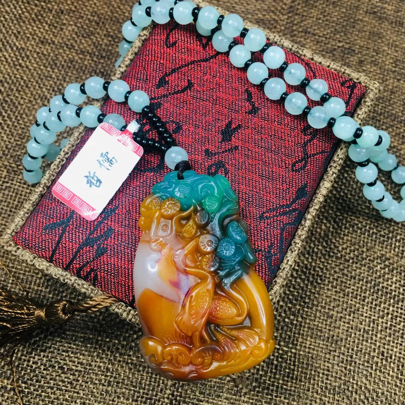 Colorful Scallop Plum Pendant with Green Bead Chain