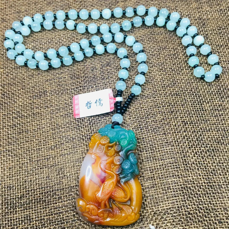 Colorful Scallop Plum Pendant with Green Bead Chain