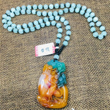 Colorful Scallop Plum Pendant with Green Bead Chain