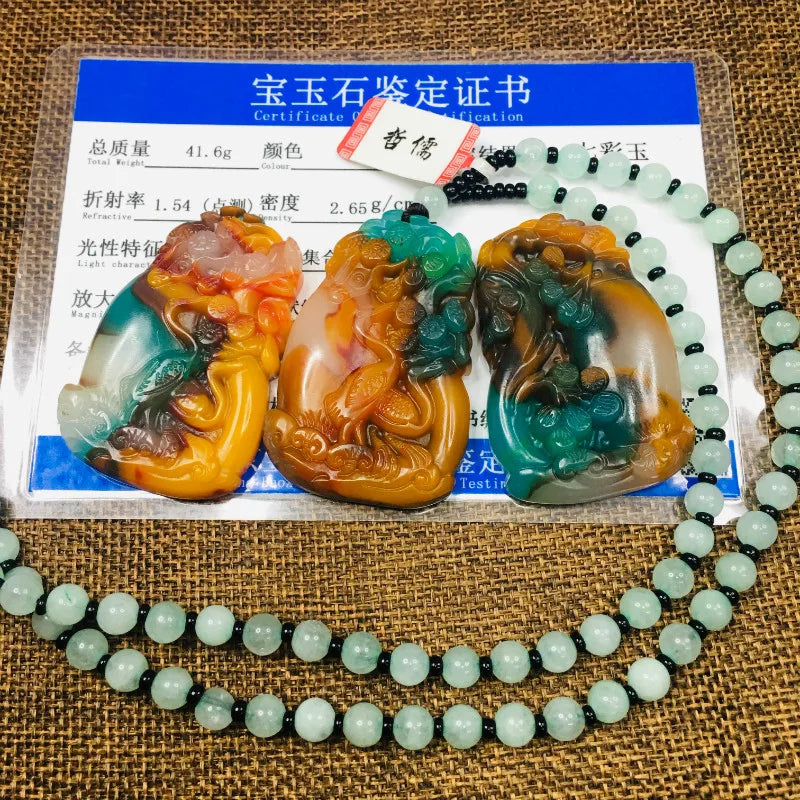 Colorful Scallop Plum Pendant with Green Bead Chain