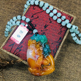 Colorful Scallop Plum Pendant with Green Bead Chain