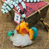 Yellow Baby Goldfish Pendant with Green Bead Chain