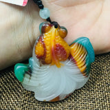 Yellow Baby Goldfish Pendant with Green Bead Chain