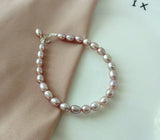 Cultured Freshwater Pearl Wild Bracelet 925 Sterling Silver Purple 4-6MM