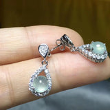 Chalcedony Diamond Drop Earrings Retro Ladies Silver Jewelry