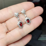 Natural Garnet Ear Studs 925 Silver Lady Charm
