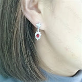 Natural Garnet Ear Studs 925 Silver Lady Charm