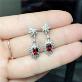 Natural Garnet Ear Studs 925 Silver Lady Charm