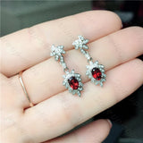 Natural Garnet Ear Studs 925 Silver Lady Charm