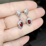 Natural Garnet Ear Studs 925 Silver Lady Charm