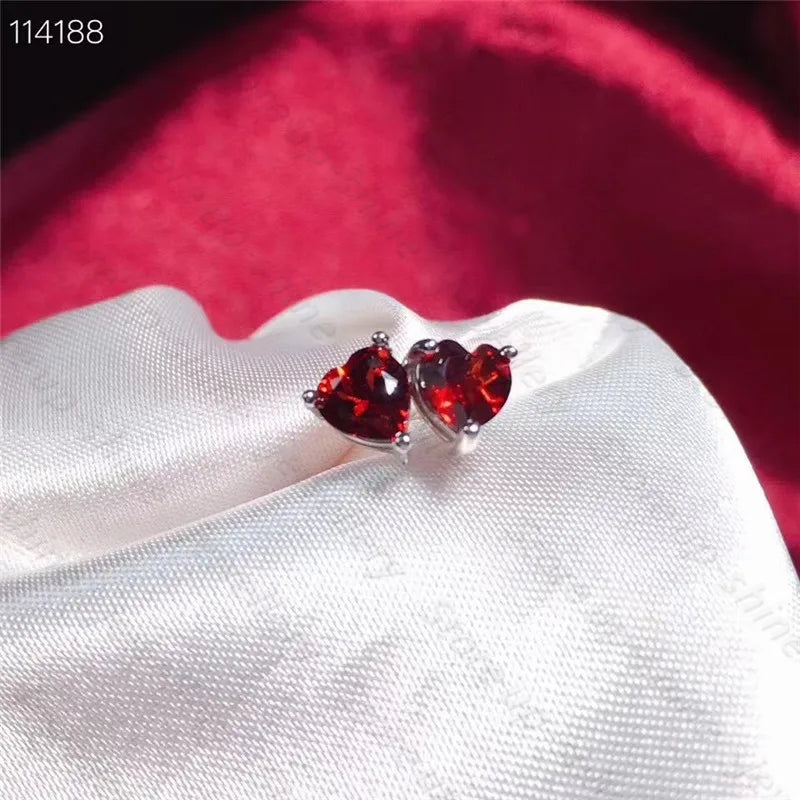 Natural Garnet Ear Studs Lady Charm 925 Silver Compact Fashionable