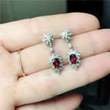 Natural Garnet Ear Studs 925 Silver Lady Charm