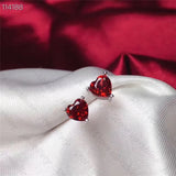 Natural Garnet Ear Studs Lady Charm 925 Silver Compact Fashionable