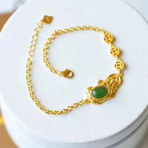 Natural Green Hetian Chalcedony Frog Ingot Bracelet